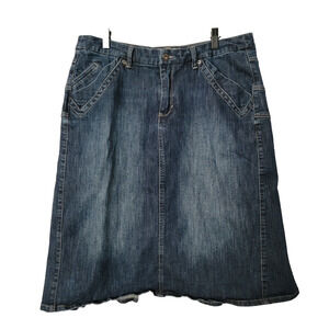 Maurices Denim Jean Mini Skirt Tulip Flare Dark Sz 16 Western Cowgirl Country